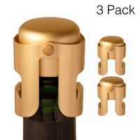 Gold Champagne Stopper (3 Pkg), Designed in France, Bottle Sealer for Cava, Prosecco, Sparkling Wine, Gold Plated, No Sharp Edge, Simple Design, No Leaks, No Spills, Passed 13 lbs Pressure Test