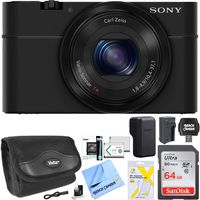 Sony Cyber-shot DSC-RX100 20.2 MP Compact Digital Camera with F1.8 Zeiss Vario-Sonnar T lens w/3.6x zoom Bundle with 64GB Memory Card Spare Battery Case LCD Screen Protectors