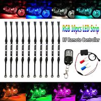 Motorcycle Atmosphere LED Light Strip Kit, BT 10Pcs RGB Neon Accent Glow Lights Flexible Lamp with Wireless Remote Controller for Harley Davidson Honda Kawasaki Suzuki Ducati Polaris KTM BMW