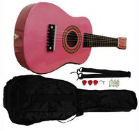 Mini Kids Acoustic Toy Guitar Kit Gig Bag + Picks + Strap + Tuner - Glitter Pink