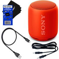 Sony SRS-XB10 Wireless Portable Bluetooth Speaker with Extra Bass & Water-Resistance Design (Red) + USB Charging Cable + Aux Cable + HeroFiber Ultra Gentle Cleaning Cloth