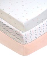 American Baby Company 3 Piece 100% Cotton Jersey Knit Fitted Crib Sheet for Standard Crib and Toddler Mattresses, Blush Pink Star/Zigzag, for Girls