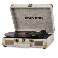Vinyl Record Player, SKEVONO 3 Speed Portable Suitcase Turntable, Bluetooth Vintage Record Player with 2 Built-in Speakers, Supports RCA Output/Headphone Jack/Phone Music Playback (Light Beige Linen)