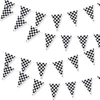 100 Foot Long Race Track Car Finish Line Black and White Plastic Pennant Party Checker Pattern String Curtain Banner for Decorations, Birthdays, Event Supplies, Festivals, Children & Adults