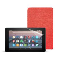 Fire 7 Essentials Bundle with Fire 7 Tablet (16 GB, Black), Amazon Cover (Punch Red) and Screen Protector (Clear)