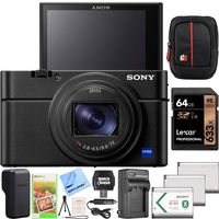 Sony Cyber-Shot RX100 VII RX100M7 Premium Compact Camera DSC-RX100M7 24-200mm Zoom Lens Essential Bundle with Triple 3X Battery Pack + 64GB Memory Card + Deco Gear Travel Case Accessory Kit