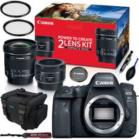 Canon EOS 6D Mark II DSLR Camera (Body) + Canon Portrait and Travel Two Lens Kit with 50mm f/1.8 and 10-18mm Lenses - Deal Expo Bundle