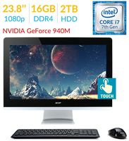 2018 Newest Premium Acer Aspire AZ3 23.8'' Touch FHD (1920x1080) All-in-One Desktop PC, 7th Gen Intel Quad Core i7-7700T 2.9Ghz, 16GB DDR4, 2TB HDD, NVIDIA GeForce 940M, DVD-RW, HDMI, Windows 10