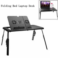 Benlet Folding Bed Laptop Desk with Adjustable Legs, Portable PC Table with 2 Cooling Fans and Mouse Pad(US Stock) (Black)
