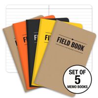 Field Notebook - 3.5"x5.5" - Combination of Kraft, Black, Orange, Yellow - Lined Memo Book - Pack of 5