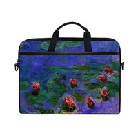 15-Inch Laptop Bag Monet Red Water-Lilies Canvas Shoulder Messenger Sleeve Case Tablet Briefcase