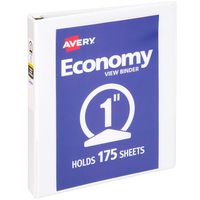 Avery 1" Economy View 3 Ring Binder, Round Ring, Holds 8.5" x 11" Paper, 1 White Binder (5711)