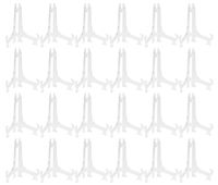 Plastic Easel Stands - 24-Pack Easel Display Stand Plate Holders for Photo, Dish, Art Pieces, Certificates, Placecard - Ideal Wedding, Home, Birthday, Party, Table Decorations - Clear, 5.3 Inches Tall