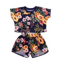 Shusuen 3PCS Outfit Shorts Set Baby Girls Floral Tops + Pants Black