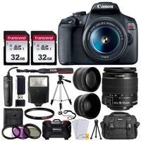 Canon EOS Rebel T7 Digital SLR Camera Bundle + EF-S 18-55mm f 3.5-5.6 is II Lens + 58mm 2X Professional Telephoto & 58mm Wide Angle Lens + 64GB Memory Card + Camera Case + 60" Tripod + Slave Flash