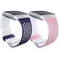 SKYLET Compatible with Fitbit Ionic Bands, 2 Pack Soft Silicone Breathable Replacement Sport Wristband Compatible with Fitbit Ionic Smartwatch Men Women[Blue-White&Black-Pink, Small]