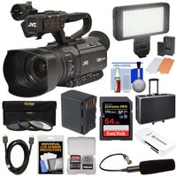 JVC GY-HM180U Ultra 4K HD 4KCAM Professional Camcorder & Top Handle Audio Unit with XLR Microphone + 64GB Card + Battery + Case + Video Light Kit