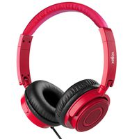 On Ear Headphones with Mic, Vogek Lightweight Portable Fold-Flat Stereo Bass Headphones with 1.5M Tangle Free Cord and Microphone-Red