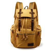 GEARONIC TM 21L Vintage Canvas Backpack for Men Leather Rucksack Knapsack 15 inch Laptop Tote Satchel School Military Army Shoulder Rucksack Hiking Bag Khaki