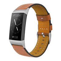 Shangpule Compatible for Fitbit Charge 3 & Charge 3 SE Bands, Genuine Leather Band Replacement Accessories Straps Charge 3 Women Men Small Large (Brown)