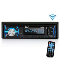 Pyle Marine Bluetooth Stereo Radio - 12v Single DIN Style Boat in Dash Radio Receiver System with Built-in Mic, Digital LCD, RCA, MP3, USB, SD, AM FM Radio - Remote Control - PLMRB29B (Black)
