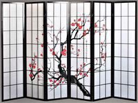 Legacy Decor 6 Panel Plum Blossom Screen Room Divider Black Color