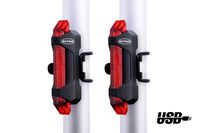 Outair USB Rechargeable Bicycle Light Front and Tail Set 5 LEDs 4 Modes Head Back Bike Flashing Safety Warning Lamp (Red&White) (Red&red)