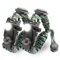 LeMotech 21 in 1 Adjustable Paracord Survival Bracelet, Tactical Emergency Gear Kit Includes SOS LED Flashlight, Bigger Compass, Thermometer, Rescue Whistle and Fire Starter (Mountain Camo (2pcs))