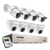 ZOSI 8CH Security Camera System with 1TB Hard Drive H.265+ 8Channel HD-TVI Full 1080P HD Video DVR Recorder and (8) 2.0MP 1080P Weatherproof Bullet and Dome CCTV Cameras with 100ft/65ft Night Vision