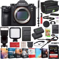 Sony ILCE9/B a9 Full Frame Mirrorless Interchangeable Lens Camera Body Bundle with 128GB Memory Card, Extra Battery, Monopod, Photo and Video Editing Suite, Camera Bag and Accessories (18 Items)