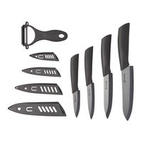 Knife Set Ceramic | Five Piece (Black) 6" Chef Knife, 5" Utility Knife, 4" Fruit Knife, 3" Paring Knife, One Peeler
