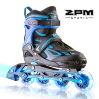 2PM SPORTS Vinal Boys Adjustable Flashing Inline Skates, All Wheels Light Up, Fun Illuminating Skates for Kids and Youths - Azure M