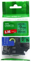 LM Tapes - Brother PT-1890 3/8" (9mm 0.35 Laminated) Black on Green Compatible TZe P-touch Tape for Brother Model PT1890 Label Maker with FREE Tape Guide Included