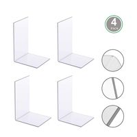 Acrylic Bookends, Clear Plastic Book Stoppers Desktop Organizers for Books, Notebooks, CDs, Perfect for Bedroom Bookshelf Library School Office, 8 x 6 x 5 Inches, 4 Piece/2 Pair