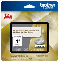 Brother Printer Brother P-touch TZe-PR254 Gold Print on White Glitter Premium Laminated Tape 24mm (0.94") wide x 8m (26.2') long, TZEPR254