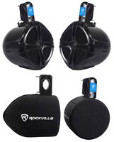 (2) Rockville RWB80B 8" Black 500 Watt Marine Wakeboard Tower Speakers+Covers