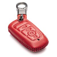 Vitodeco Genuine Leather Smart Key Keyless Remote Entry Fob Case Cover with Key Chain for 2019 Ford Fusion, Explorer, Escape, Edge, F-150, Mustang and More Models (4-Button, Red)