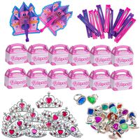 Funny Party Hats Princess Party Supplies - Party Favors - 72 Pc Set - Tiaras, Princess Fans, Treat Boxes & Princess Rings