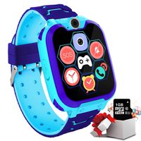 Kids Game Smartwatch for Boys Girls - Kids Smart Watch with Call SOS Camera 7 Games Alarm Clock Music Record 1.54" Touch Screen with [1GB Micro SD Card] Wrist Watch for Children Birthday Gifts (Blue)