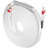 Flat HDMI Cable Postta 100 Feet Flat HDMI 2.0 Cord with Built-in Signal Booster Support Ultra HD 4K(2160P),3D,2K(1080P),Ethernet and Audio Return(White-Red)