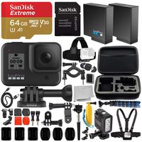 GoPro HERO8 Hero 8 Black Action Camera and Deluxe Accessory Bundle - Includes: SanDisk Extreme 64GB microSDHC Memory Card + Premium Hard Case + Underwater LED Light & Much More