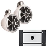 wet sounds ICON8-WFC 8" White Fixed Clamp Tower Speakers & Wet Sounds HT-2 600 Watt Amplifier