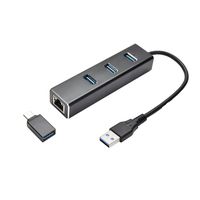 obuolys 3-Port USB 3.0 Aluminum Portable Data Hub with Gigabit Ethernet Port Network Adapter for Mac PC USB Flash Drive and Other Devices