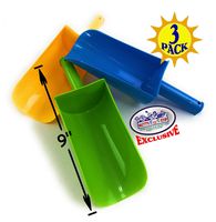 Matty's Toy Stop 9" Kids Short Handle Sand Scoop Plastic Shovels for Sand & Beach (Yellow, Blue & Green) Gift Set Bundle - 3 Pack