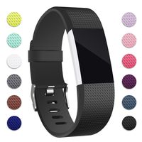 Hotodeal Band Compatible with Fitbit Charge 2 Band, Classic Soft TPU Adjustable Replacement Bands Fitness Sport Strap, Black Small
