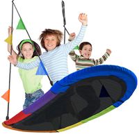 Sorbus Saucer Swing Surf - Kids Indoor/Outdoor Giant Oval Platform Swing Mat - Great for Tree, Swing Set, Backyard, Playground, Playroom - Accessories Included - Multi-Color Rainbow (Oval Surf Swing)