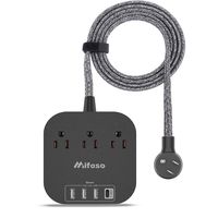 Power Strip with USB C, 3 Outlet 4 USB Ports 4.5A Flat Plug Desktop Charging Station, Non Surge Protector Power Strip with 5ft Heavy Duty Braided Extension Cord for Cruise Ship Travel Home Office