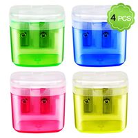 Pencil Sharpener, MENOLY 4 Pack Double Hole Pencil Sharpener Small Pencil Sharpener Manual Hand Pencil Sharpeners with Lid for School Office Home (Pink Yellow Green Blue)