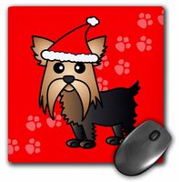 3dRose LLC 8 x 8 x 0.25 Inches Cute Yorkshire Terrier Yorkie Red with Santa Hat Mouse Pad (mp_10860_1)