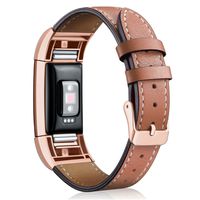 Hotodeal Replacement Leather Band Compatible for Charge 2, Classic Genuine Leather Wristband Metal Connector Watch Bands, Fitness Strap Women Men Small Large (Brown- Rosegold Buckle)